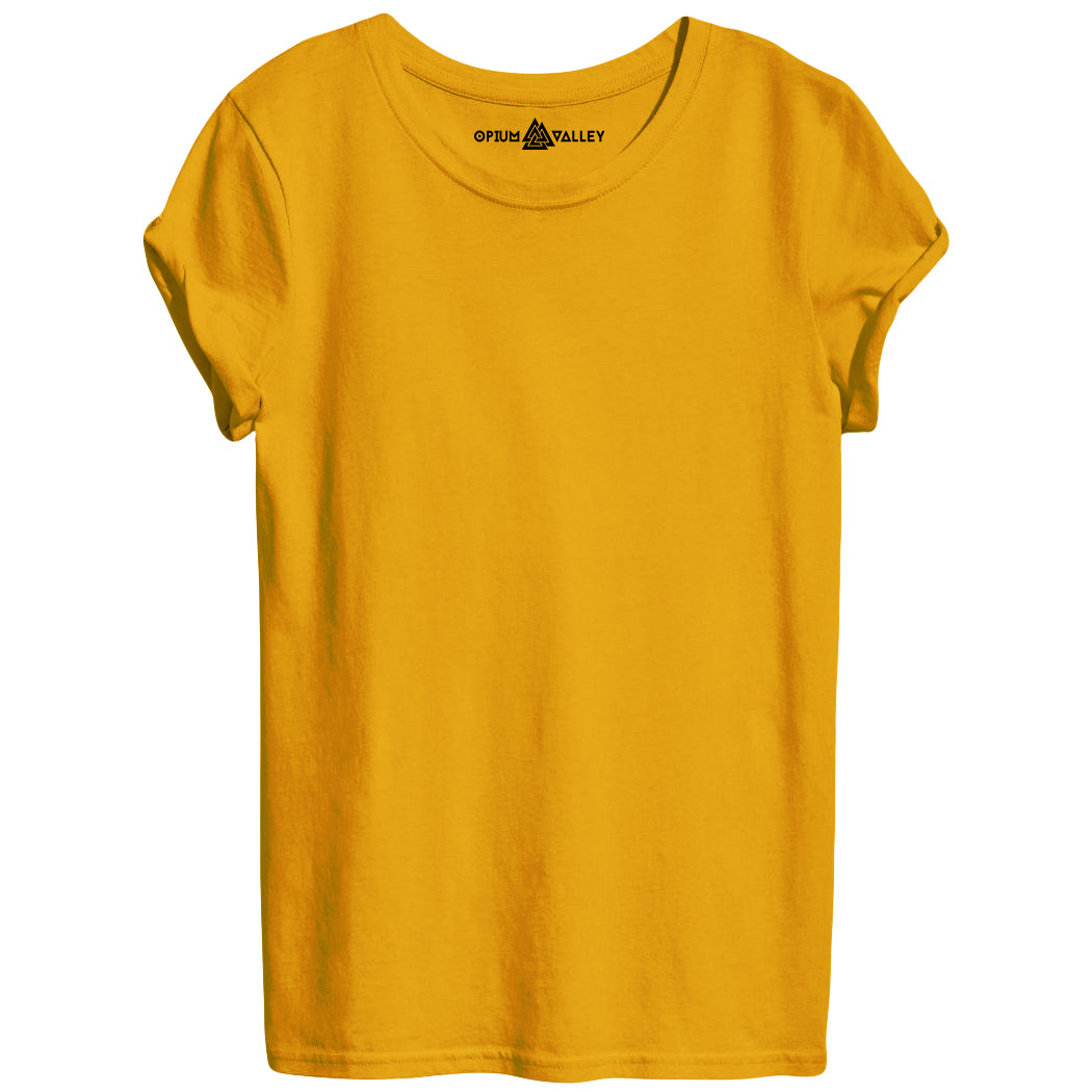Golden Yellow - Round Neck T-Shirt For Women - Opium Valley