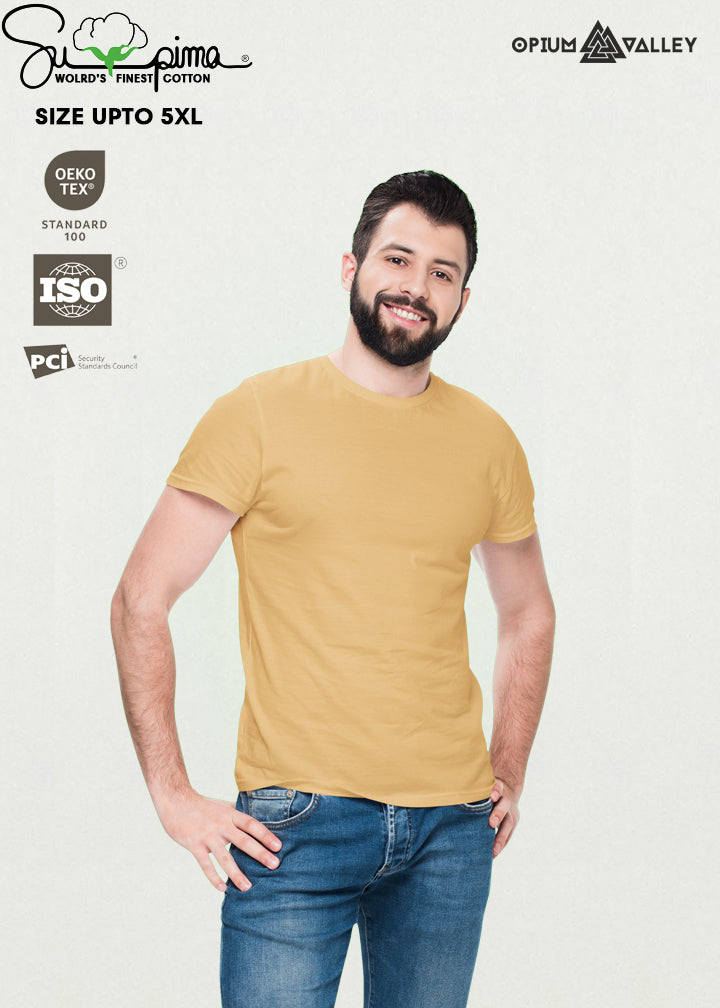 Beige Supima cotton T-shirt for men – ultra-soft, breathable, premium quality, made in India by Opium Valley