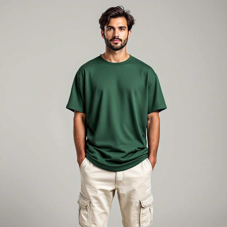 Opium Valley Bottle Green Oversized T-Shirt - Front View