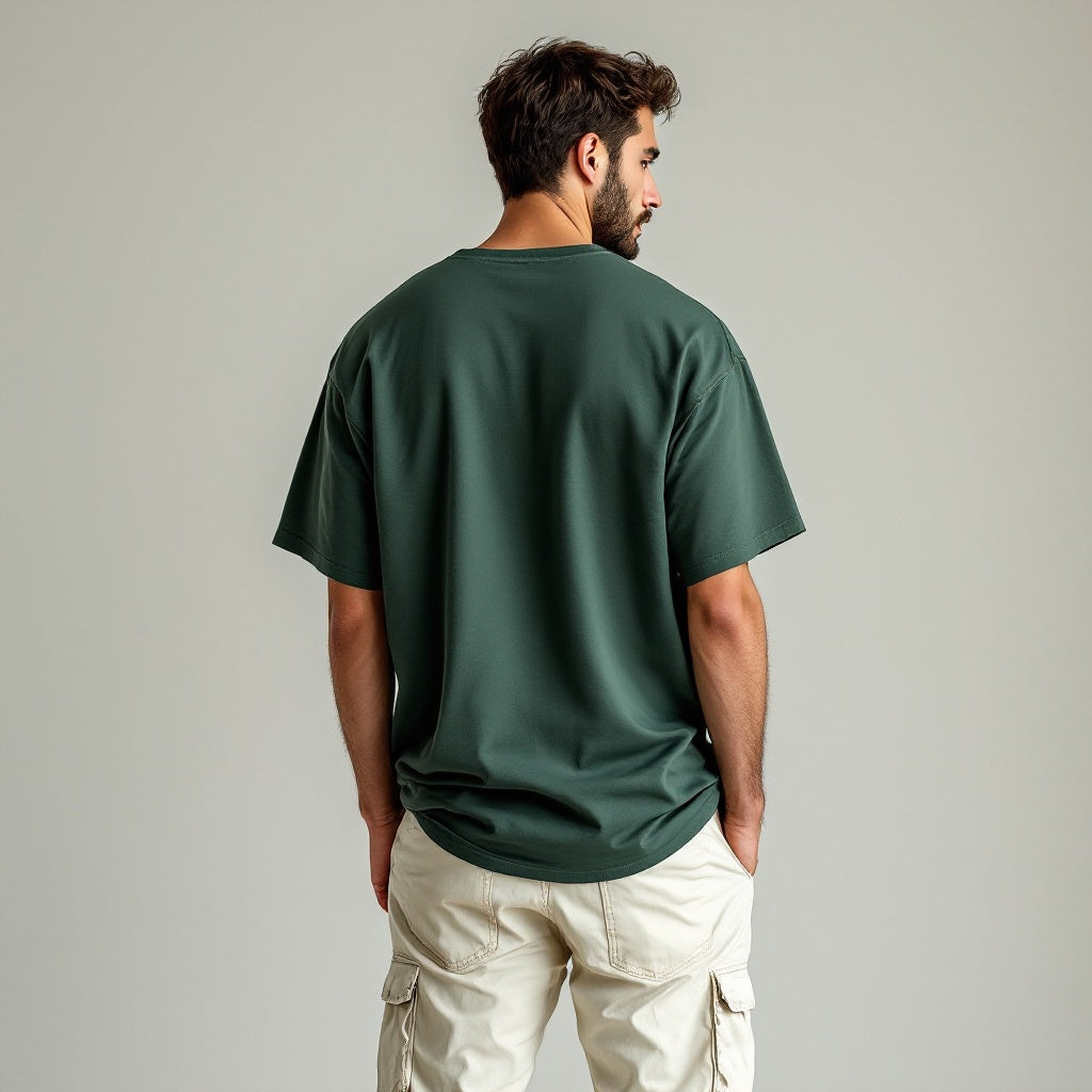 Back View of Opium Valley Bottle Green Oversized T-Shirt