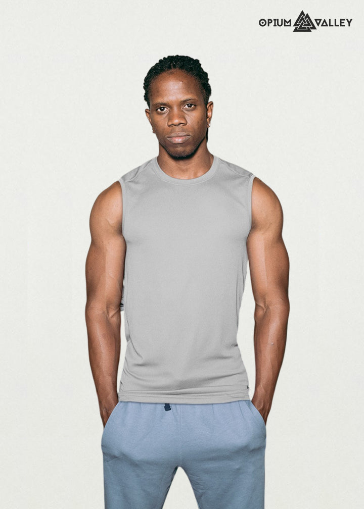 Grey Melange Sleeveless Gym Vest Plain T-shirt for Men – Premium Workout Tank Top at Opiumvalley Activewear