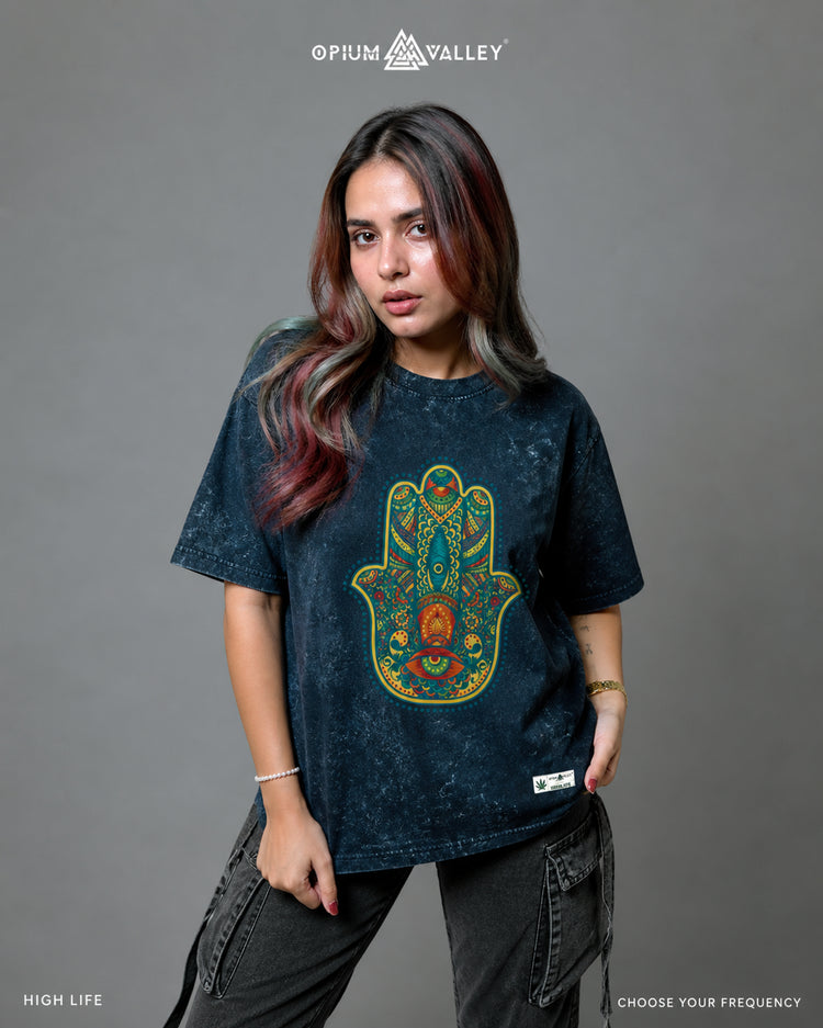 Hamsa Acid Wash Oversized T-Shirt online at opiumvalley