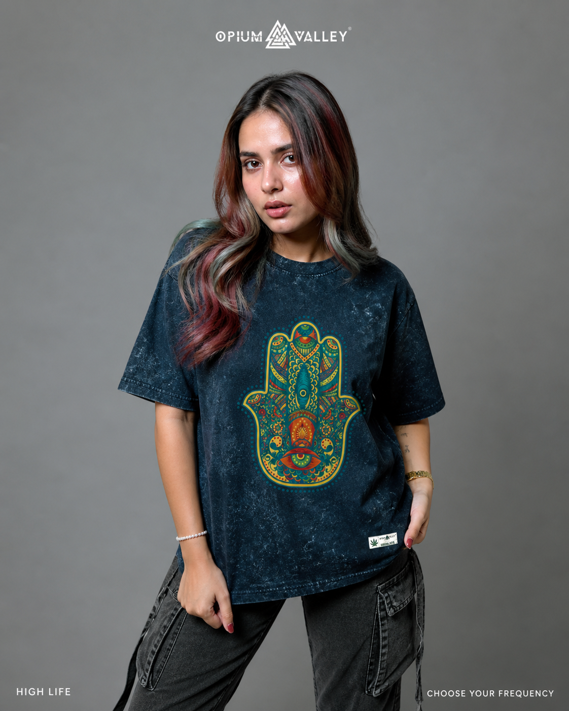 Hamsa Acid Wash Oversized T-Shirt online at opiumvalley