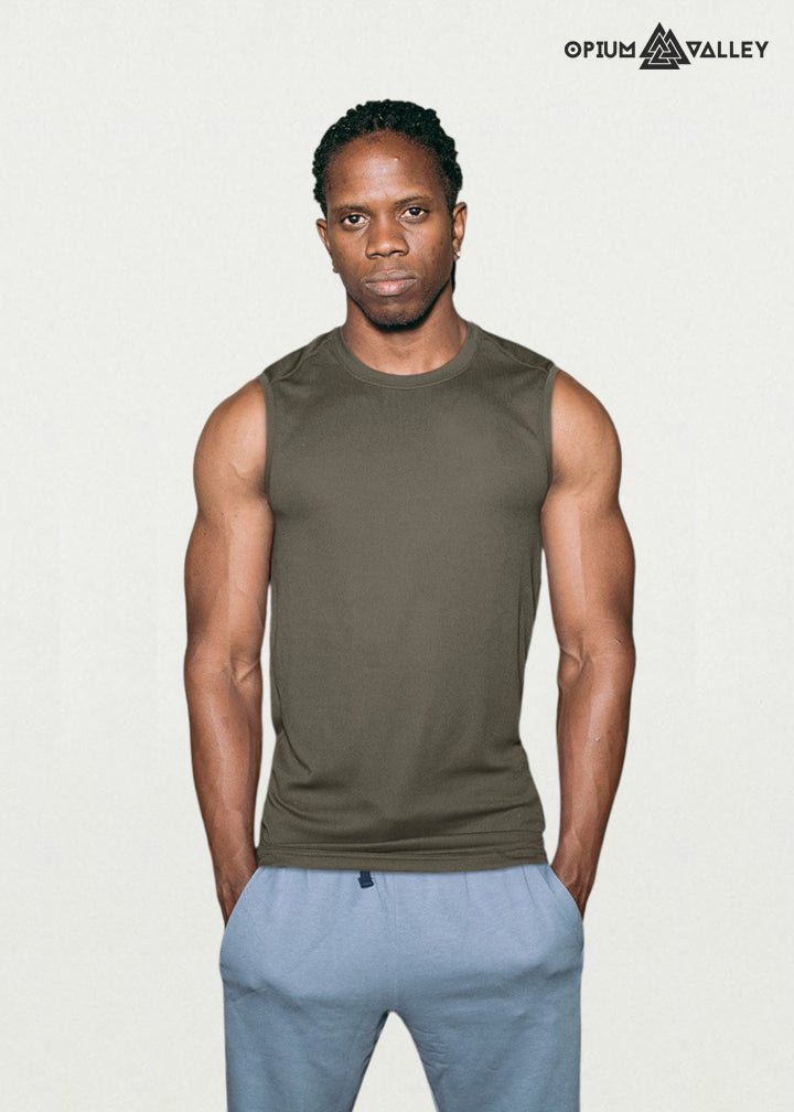 Military Green and Olive Green Sleeveless Gym Vest Plain T-shirt for Men – Premium Workout Tank Top | Opiumvalley Activewear