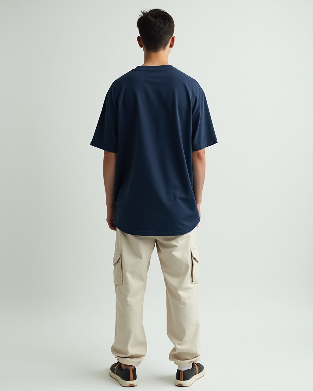 Model wearing Navy Blue Oversized T-Shirt - relaxed fit, classic style, Opium Valley