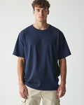 Close-up of Navy Blue Oversized T-Shirt fabric - premium 240GSM cotton texture