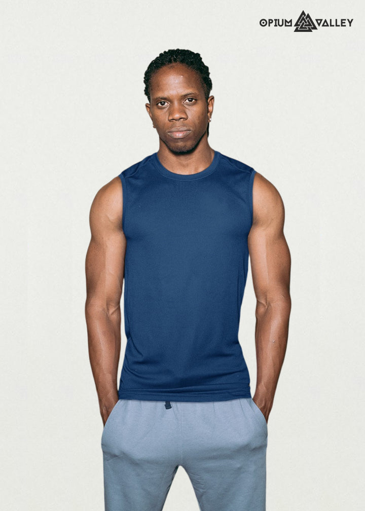 Navy Sleeveless Gym Vest Plain T-shirt for Men – Lightweight Workout Tank Top | Opiumvalley Activewear