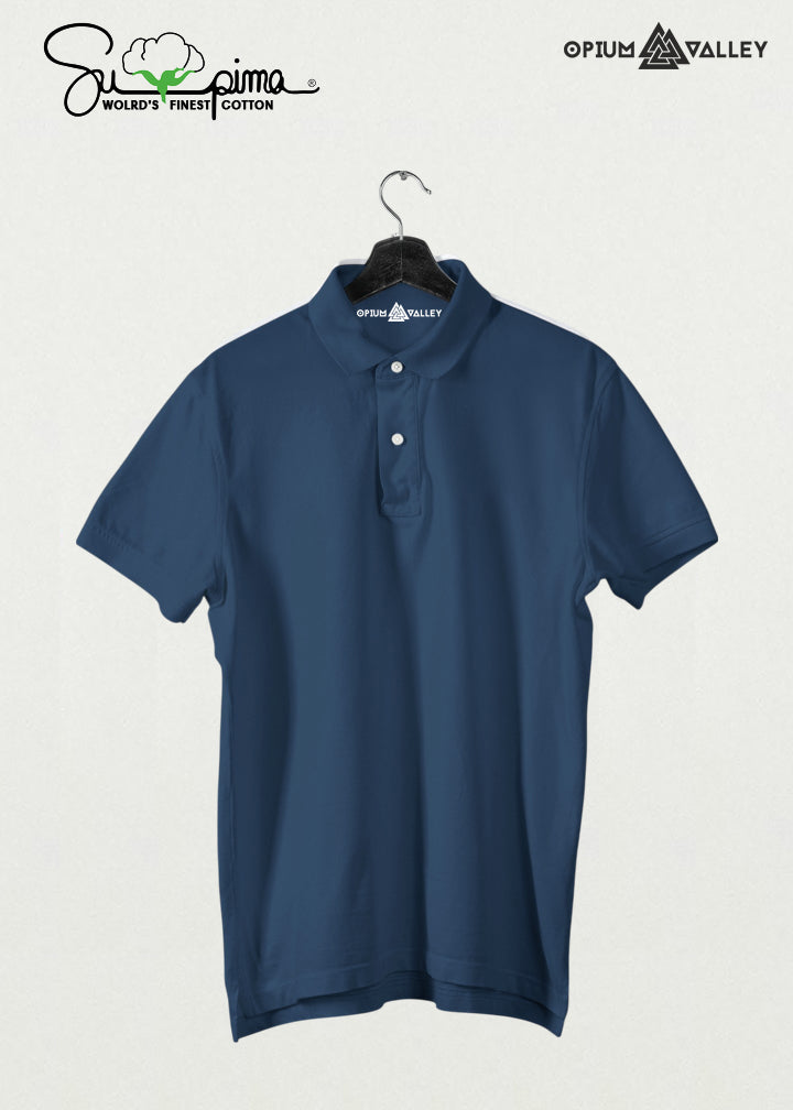 Navy blue mercerised cotton polo shirt for men – premium quality, ultra-soft, breathable, perfect smart casual wear by Opium Valley