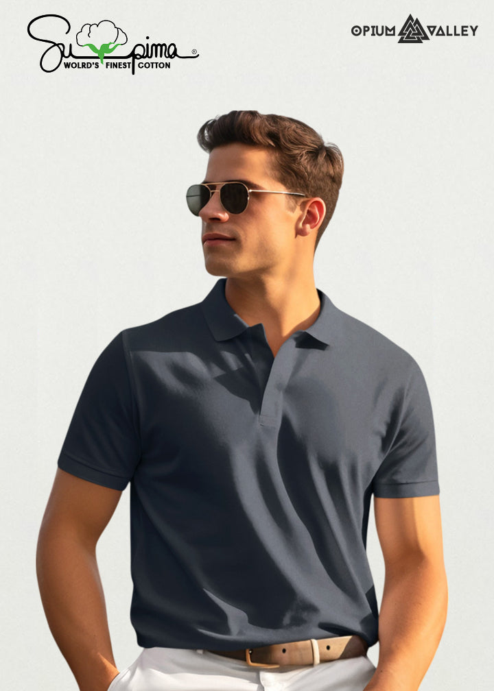 Navy blue mercerised cotton polo shirt for men – premium quality, ultra-soft, breathable, perfect smart casual wear by Opium Valley