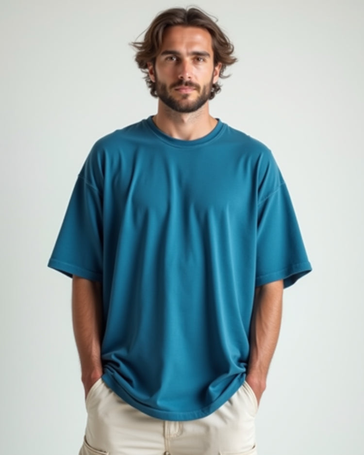 Petrol Blue Oversized T-Shirt - Men's Relaxed Fit