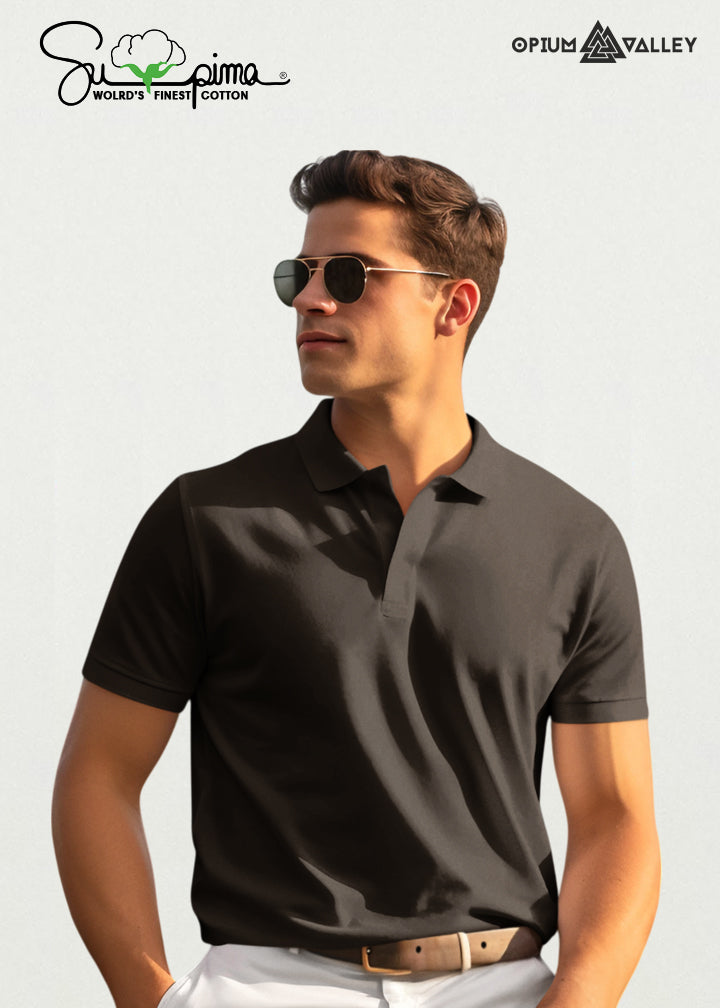 Premium Black mercerised cotton polo shirt for men – premium quality, ultra-soft, luxurious finish, perfect smart casual wear by Opium Valley
