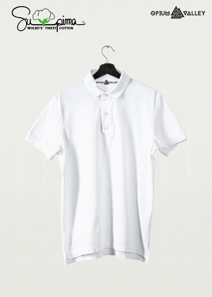 Premium white mercerised cotton polo shirt for men – premium quality, ultra-soft, breathable, perfect smart casual wear by Opium Valley