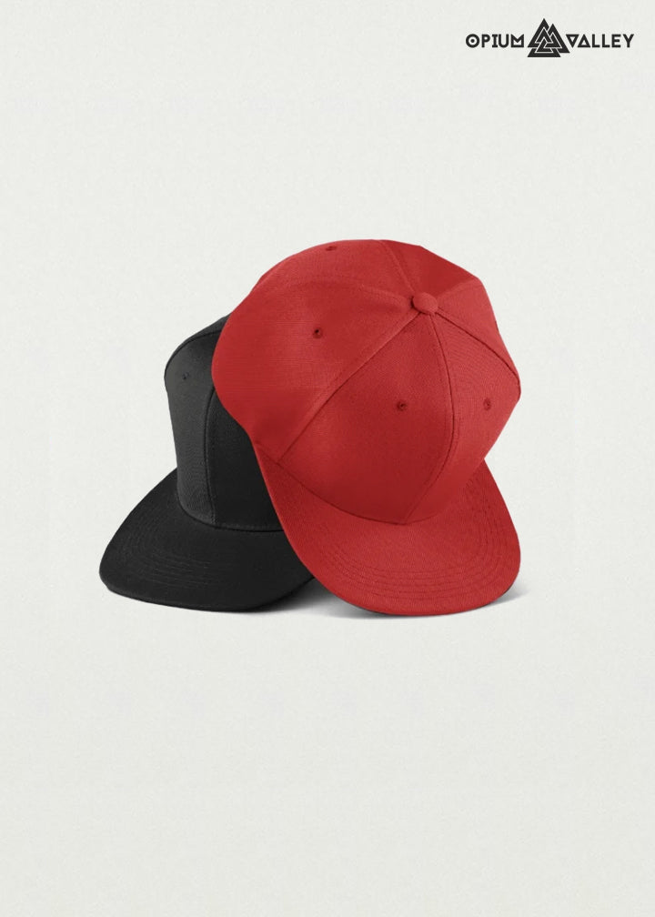 Red snapback cap featuring bold psychedelic artwork and streetwear styling – Opiumvalley headwear collection