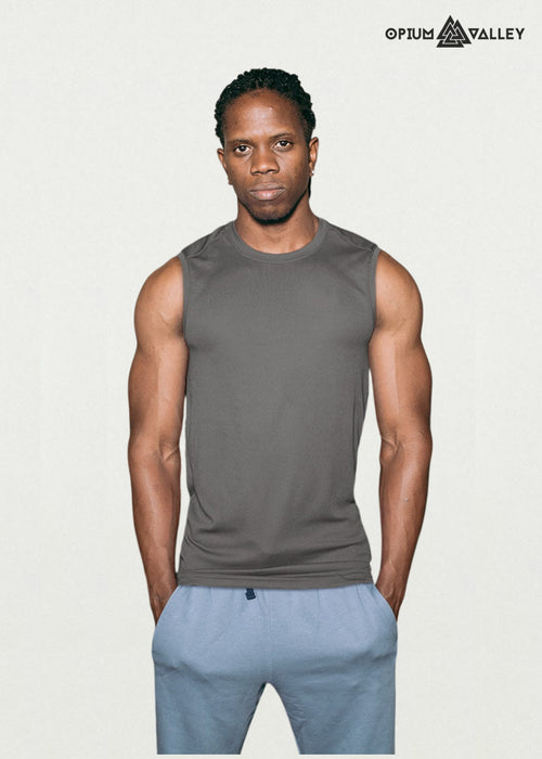 Stylish Charcoal Melange Sleeveless Gym Vest Plain T-shirt for Men – Premium Workout Tank at opiumvalley
