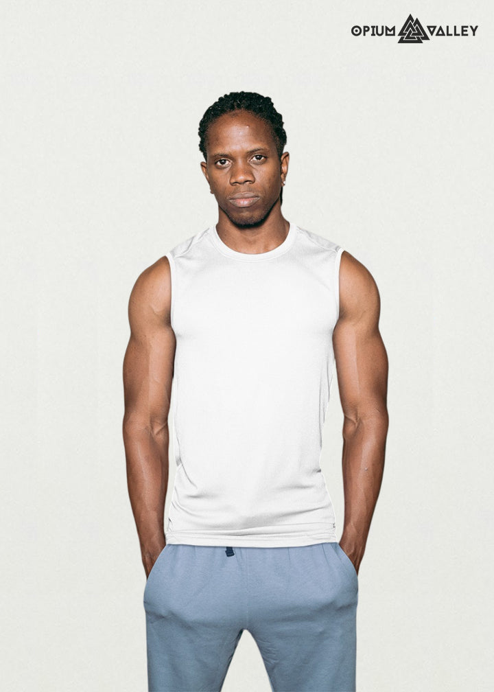 White Sleeveless Gym Vest Plain T-shirt for Men – Lightweight Workout Tank Top at Opiumvalley Activewear