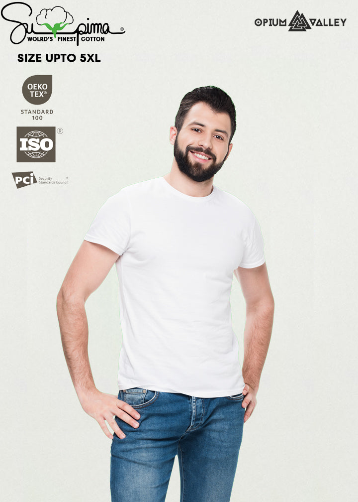 Luxurious White Supima cotton T-shirt for men – ultra-soft, breathable, premium quality, made in India by Opium Valley