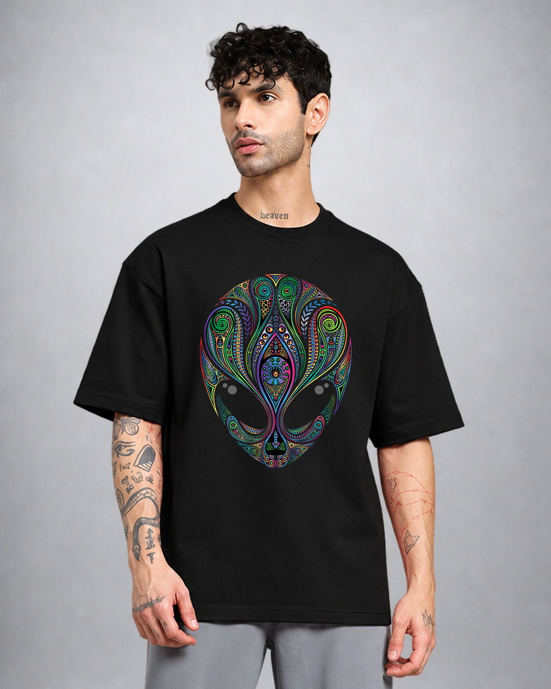 Alien Head Trippy psychedelic T-shirt oversized fit by Opium Valley