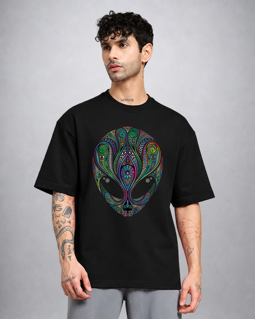 Alien Head Trippy psychedelic T-shirt oversized fit by Opium Valley