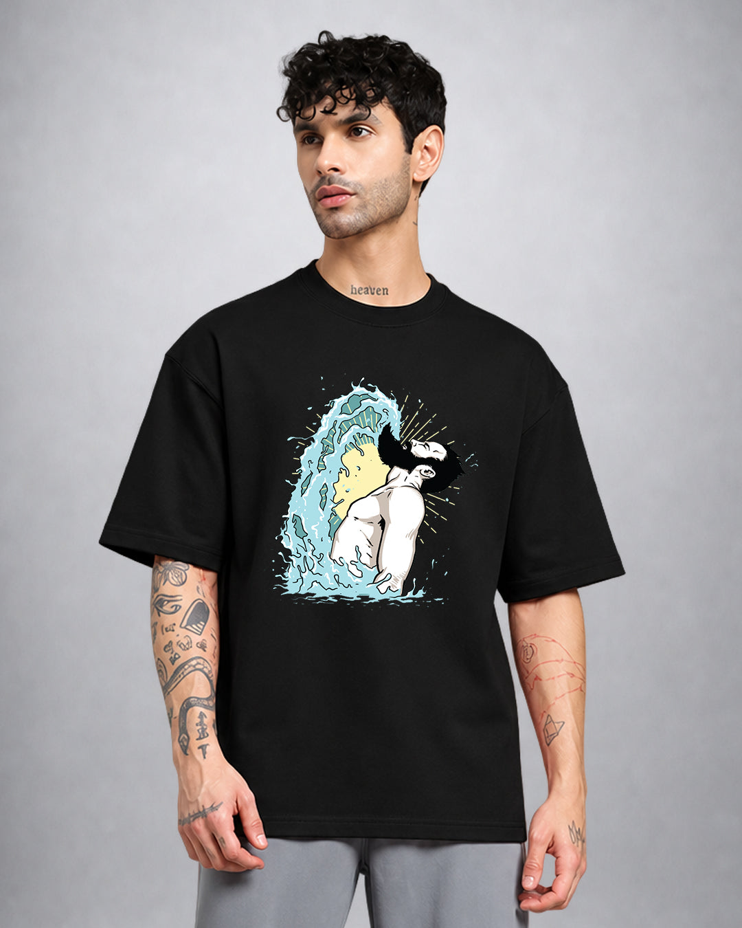 Beard Splash psychedelic T-shirt in oversized fit with trippy third-eye graphic by Opium Valley