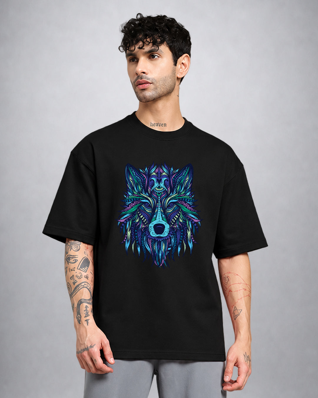 BlueWolf psychedelic T-shirt oversized fit with trippy wolf graphic by Opium Valley