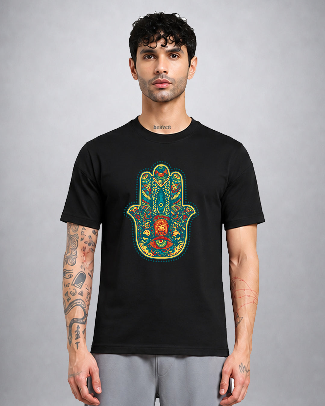 Hamsa psychedelic T-shirt in regular fit with mystical third-eye trippy artwork