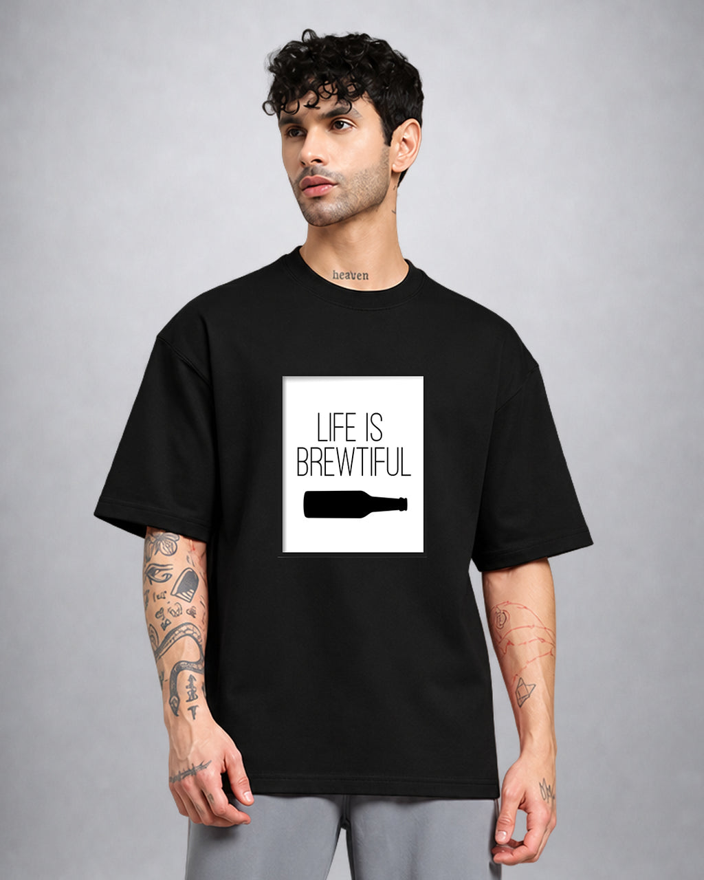 Life Is Brewtiful psychedelic T-shirt oversized fit with surreal coffee graphic by Opium Valley