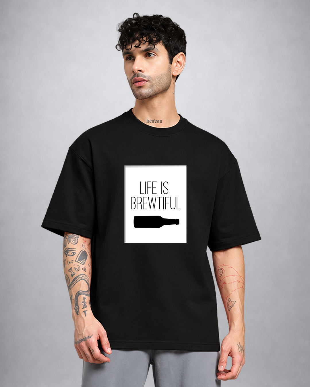 Life Is Brewtiful psychedelic T-shirt oversized fit with surreal coffee graphic by Opium Valley