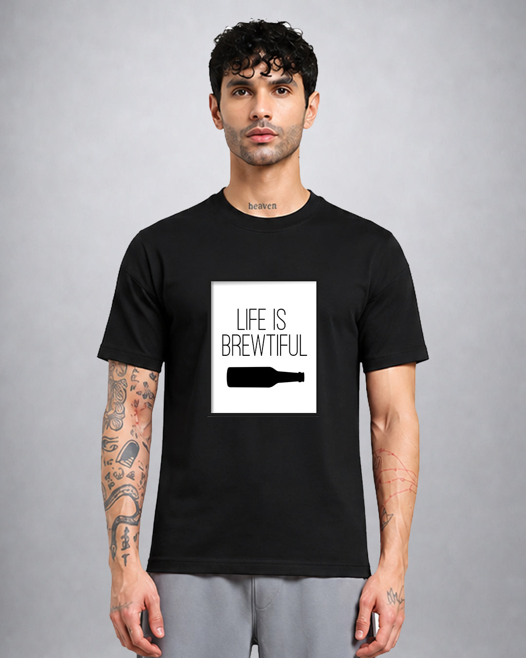 Life Is Brewtiful psychedelic T-shirt regular fit with surreal coffee graphic by Opium Valley