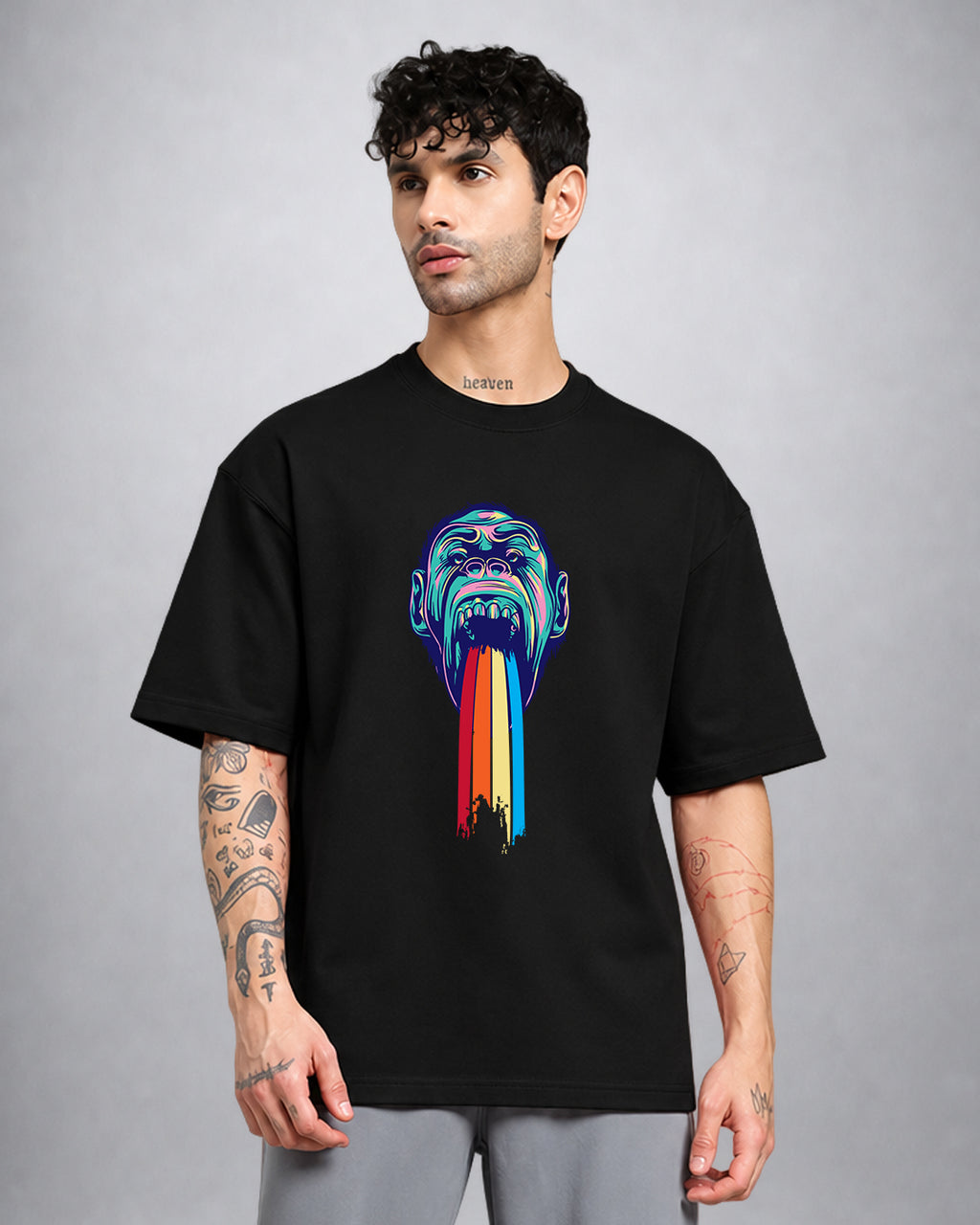 Monkey Rain psychedelic T-shirt oversized fit with trippy monkey graphic by Opium Valley