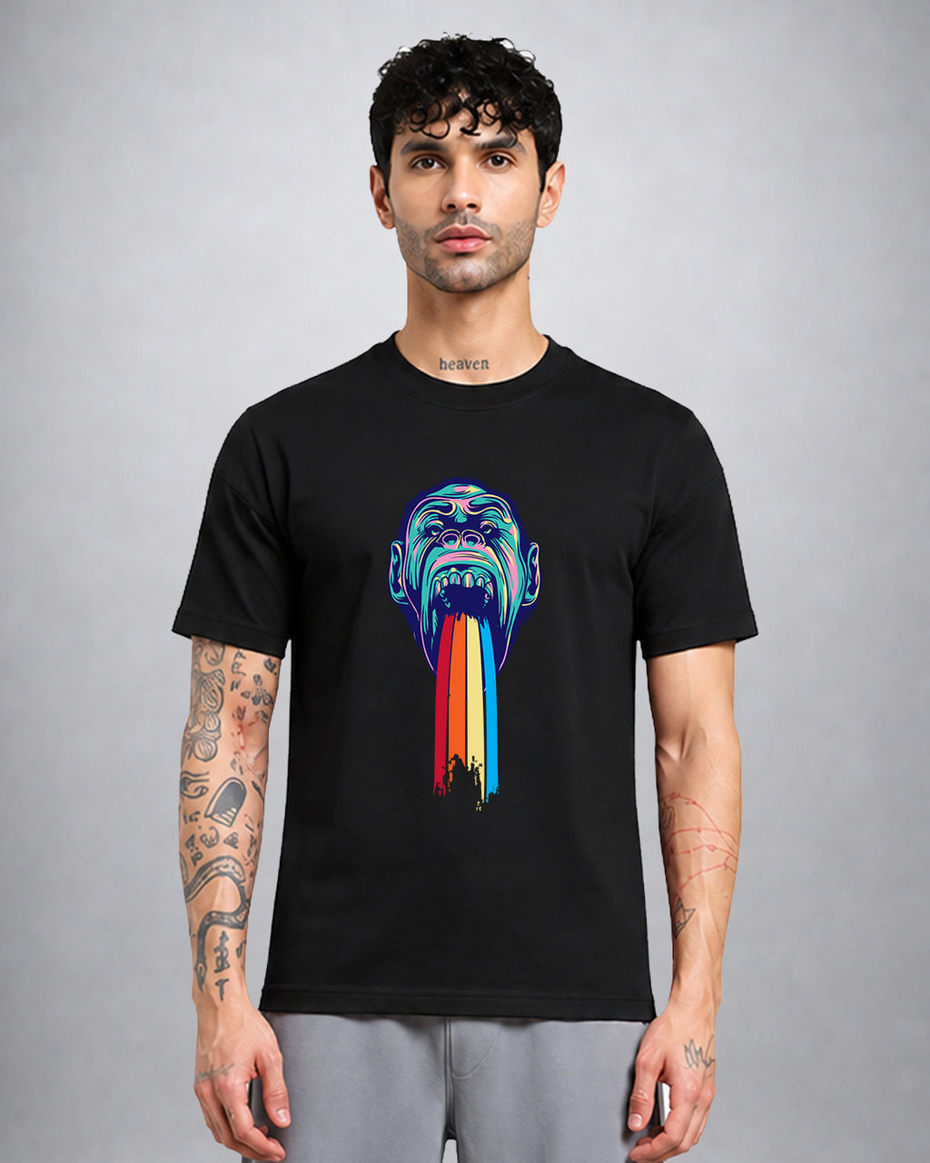 Monkey Rain psychedelic T-shirt regular fit with trippy monkey graphic by Opium Valley