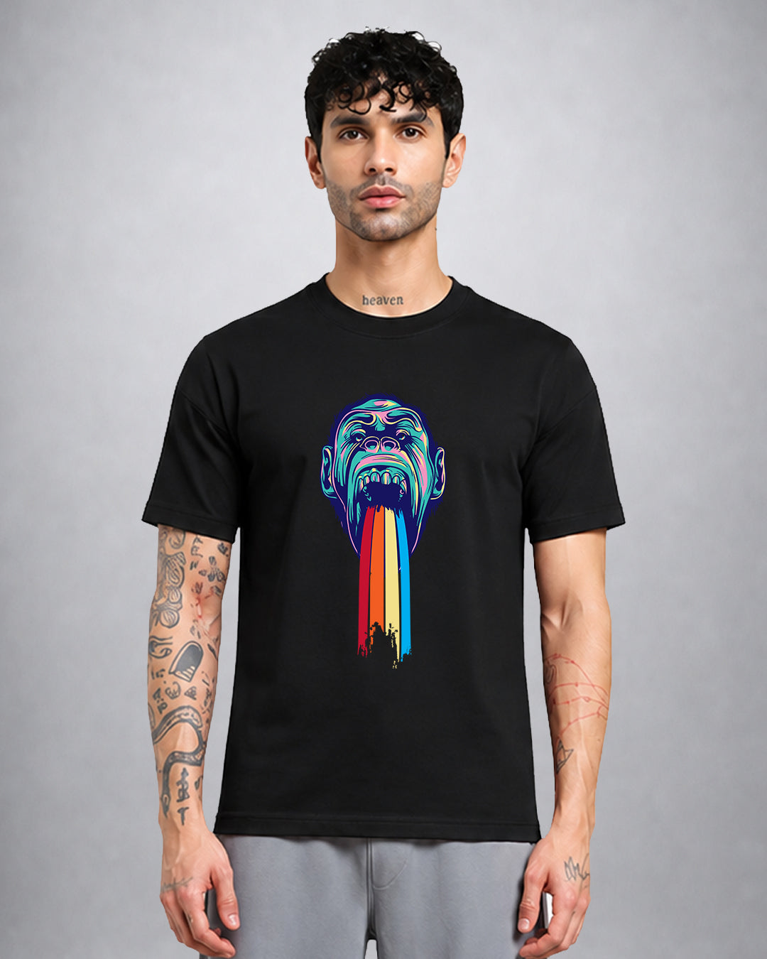 Monkey Rain psychedelic T-shirt regular fit with trippy monkey graphic by Opium Valley
