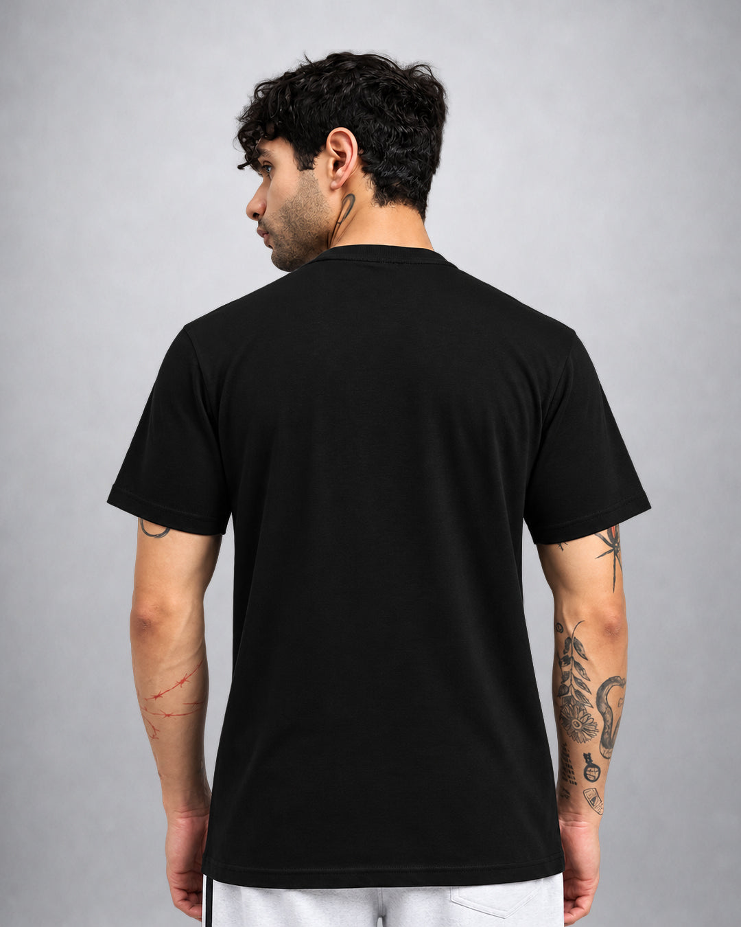 Plain black t-shirt back view