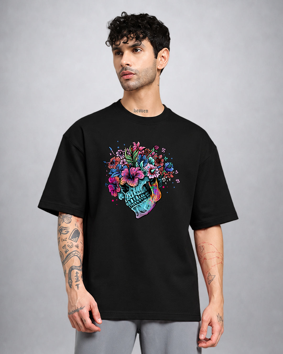 Roses and Skulls trippy T-shirt oversized fit by Opium Valley