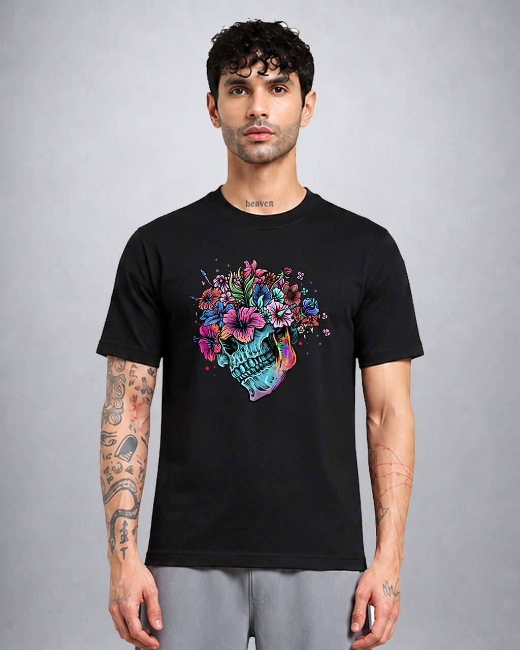 Roses and Skulls trippy T-shirt regular fit by Opium Valley