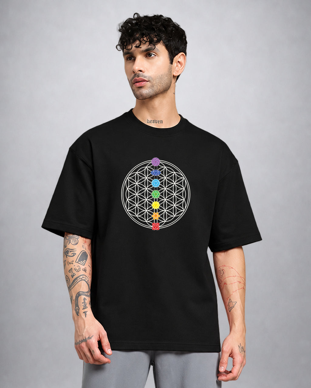 Seven Chakras psychedelic T-shirt oversized fit with mystical chakra graphic by Opium Valley