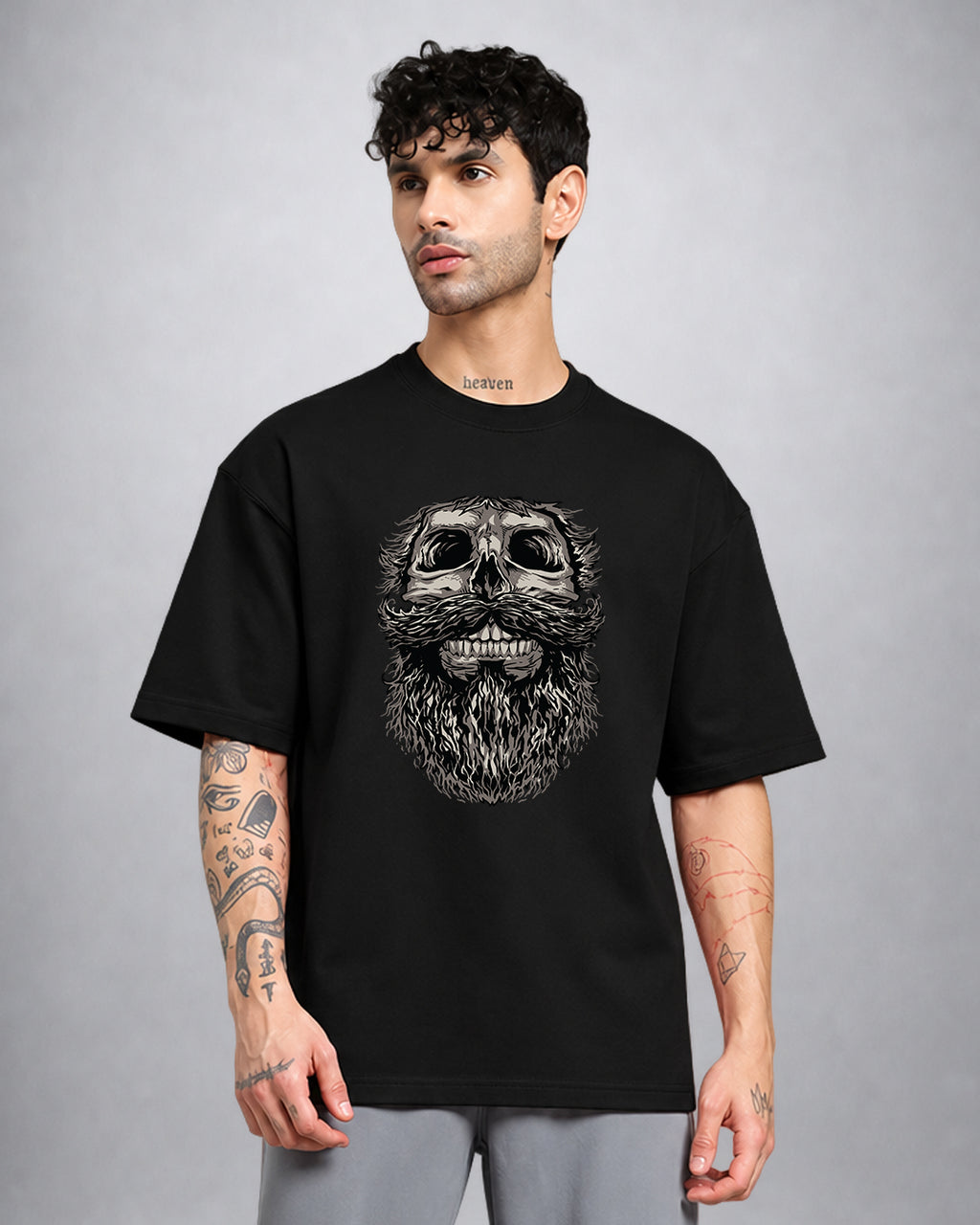 Skull Beard trippy T-shirt oversized fit with psychedelic skull graphic by Opium Valley