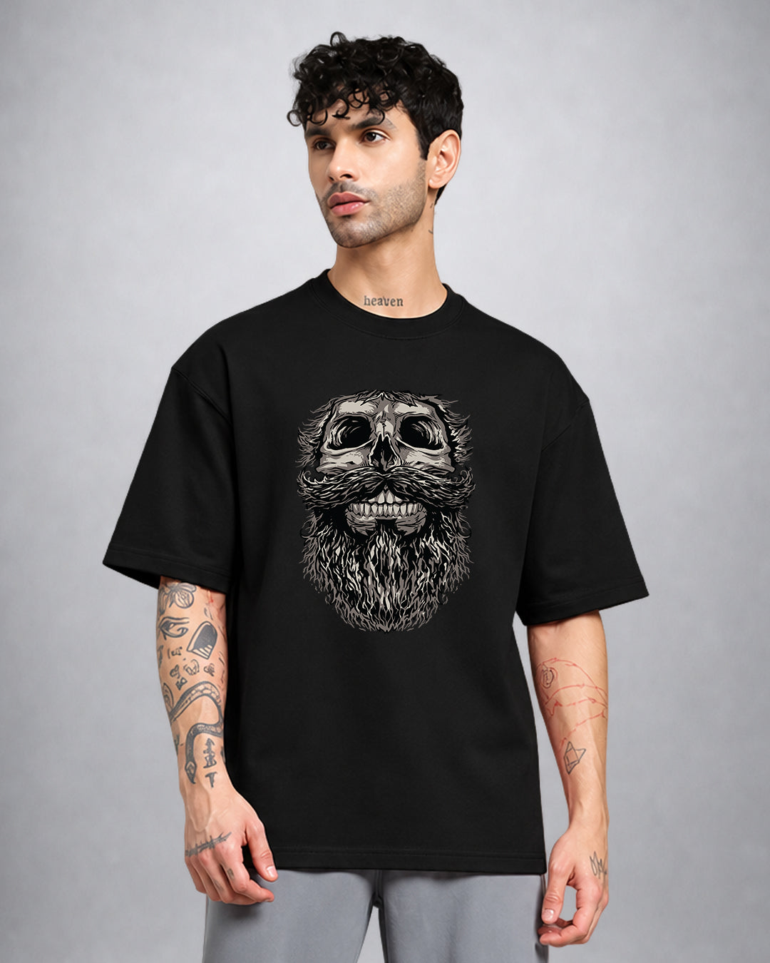 Skull Beard trippy T-shirt oversized fit with psychedelic skull graphic by Opium Valley