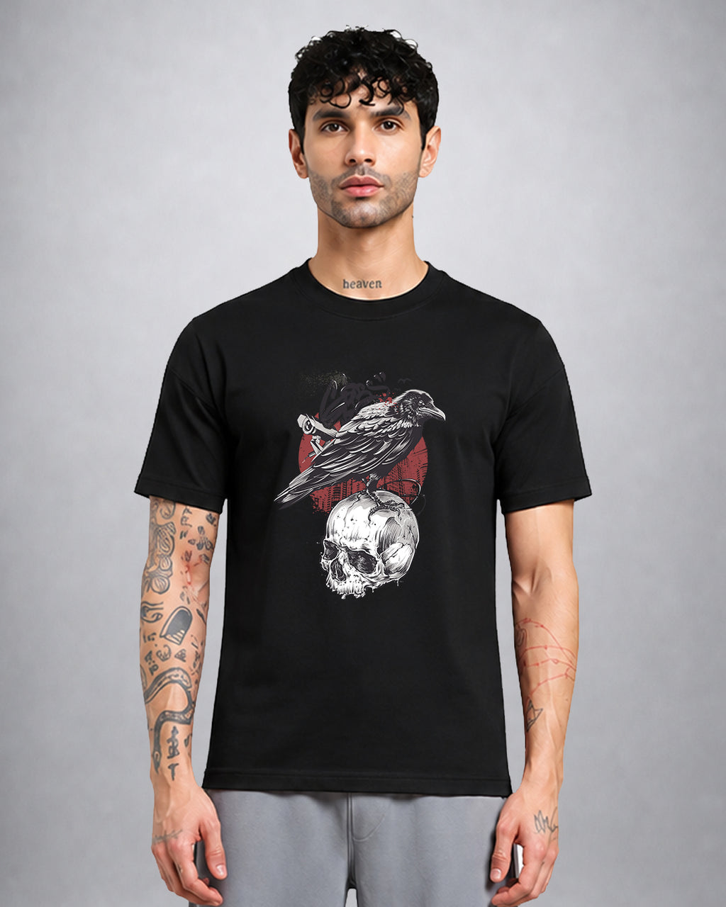Skull Crow psychedelic trippy T-shirt regular fit with dark graphic by Opium Valley