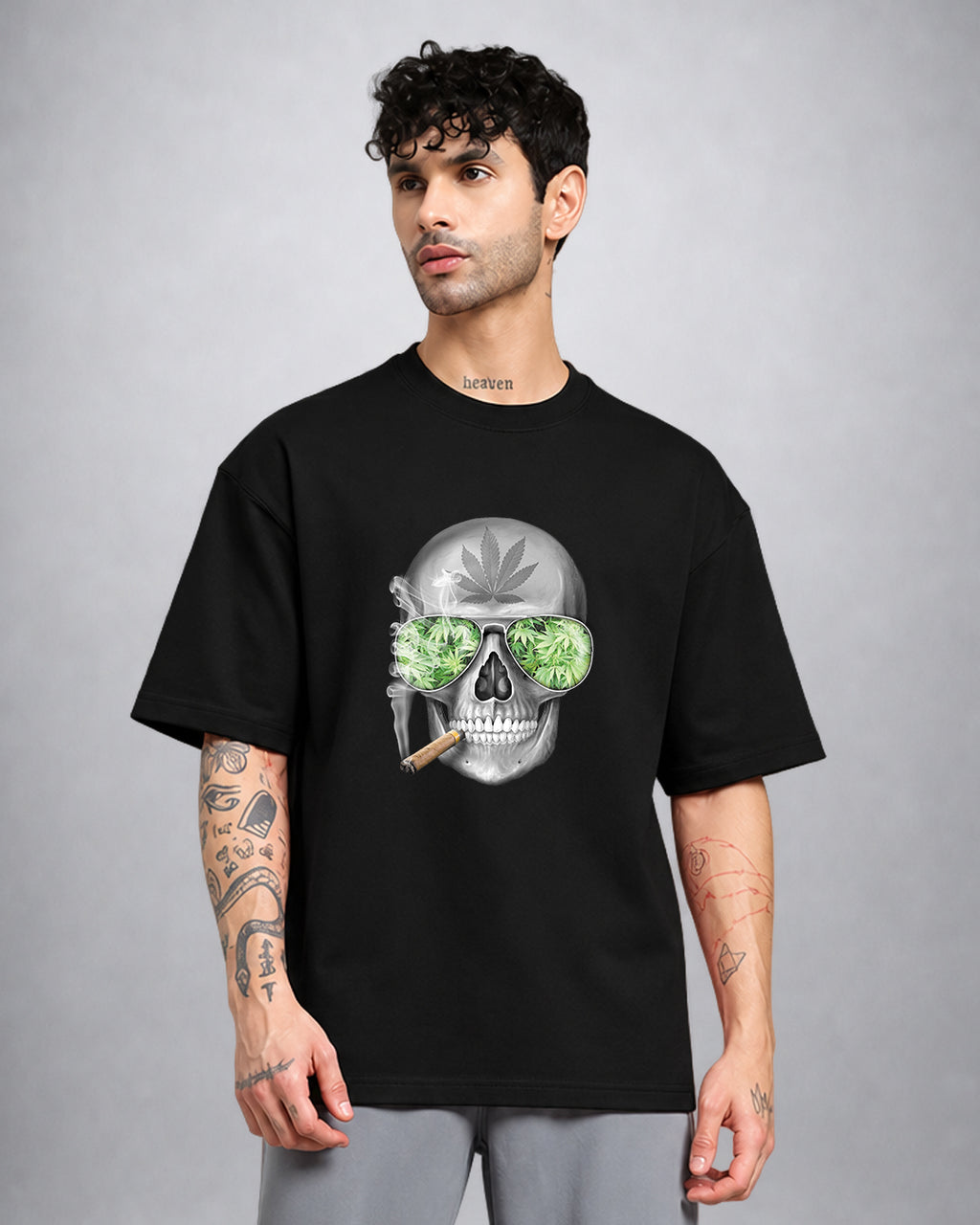 Skull Weed psychedelic trippy T-shirt oversized fit with dark skull graphic by Opium Valley