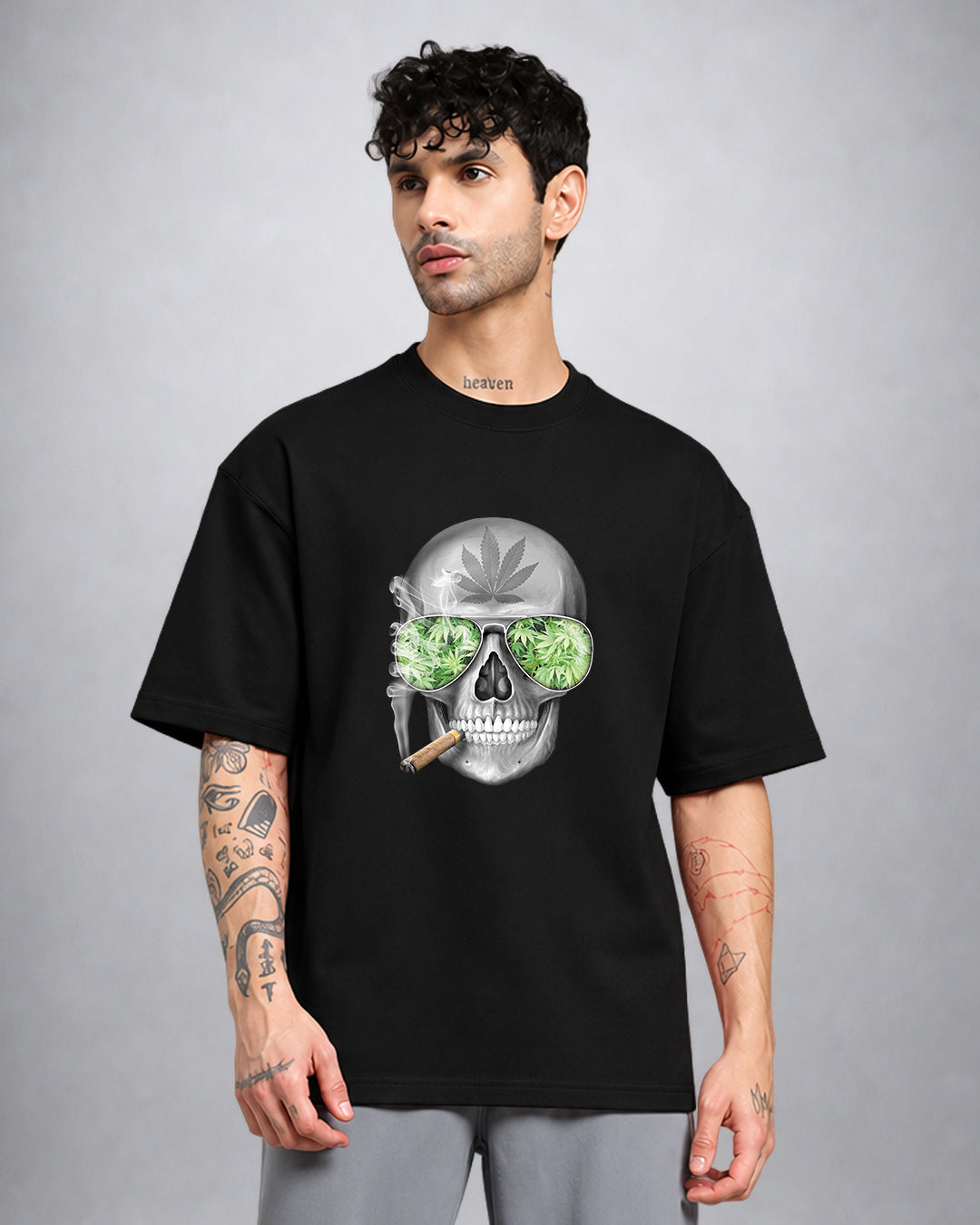 Skull Weed psychedelic trippy T-shirt oversized fit with dark skull graphic by Opium Valley