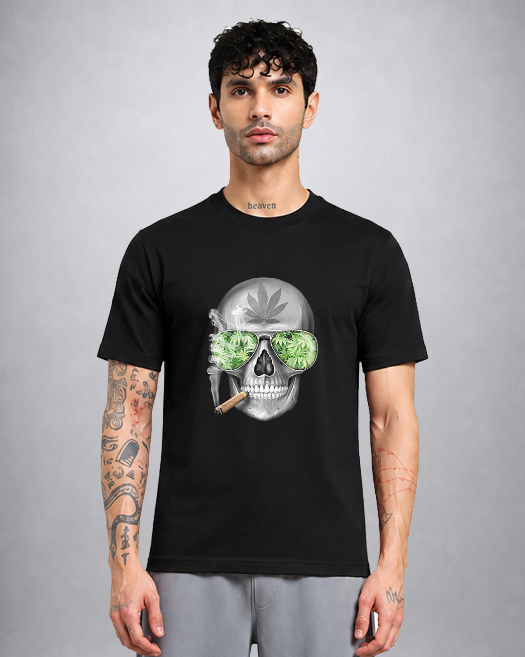 Skull Weed psychedelic trippy T-shirt regular fit with dark skull graphic by Opium Valley