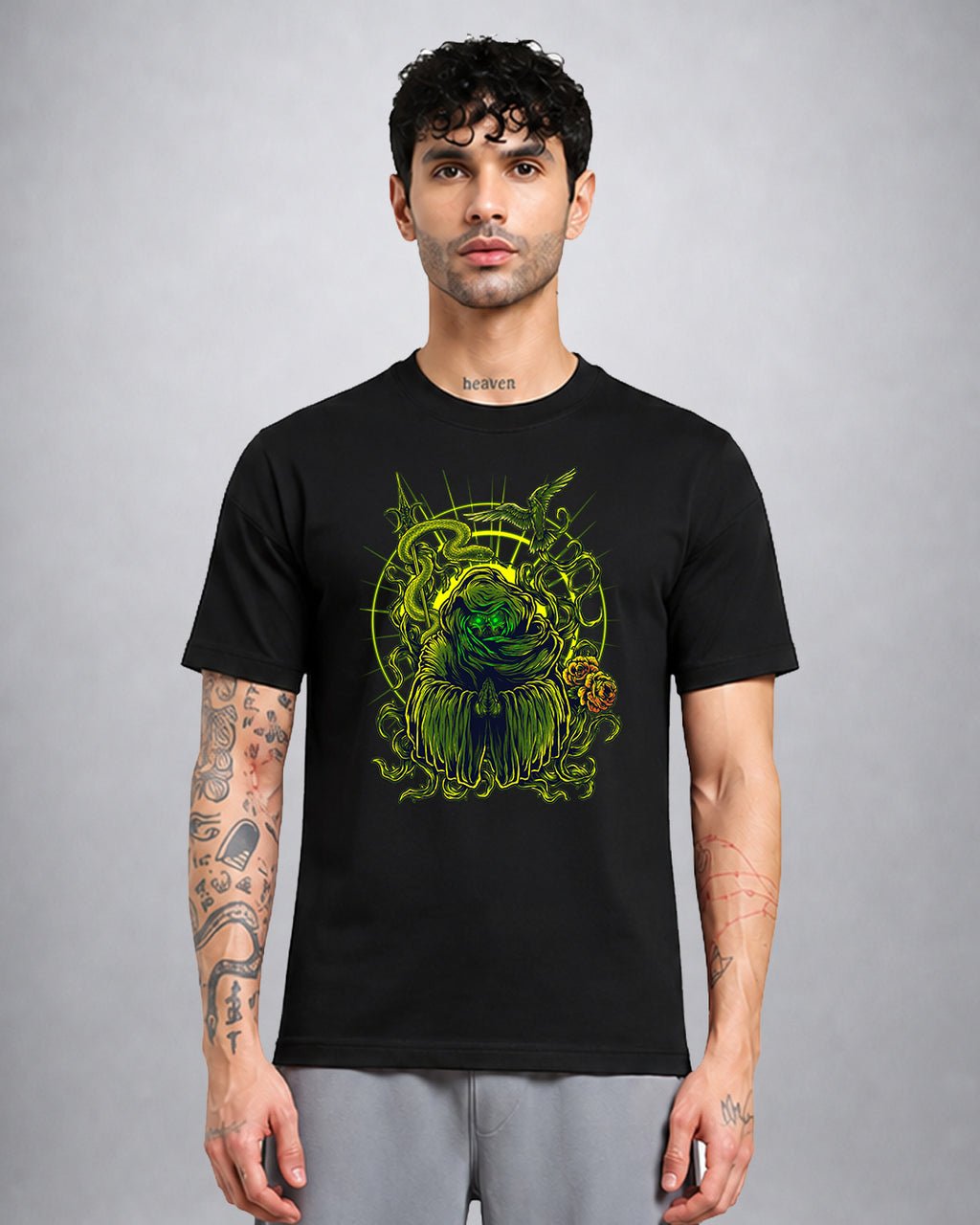 The Prayer psychedelic T-shirt in regular fit with dark trippy graphic by Opium Valley