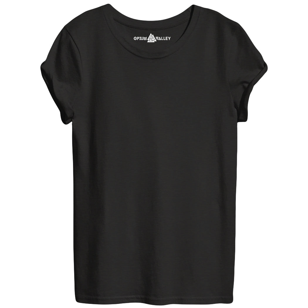 Black - Round Neck T-Shirt For Women - Opium Valley