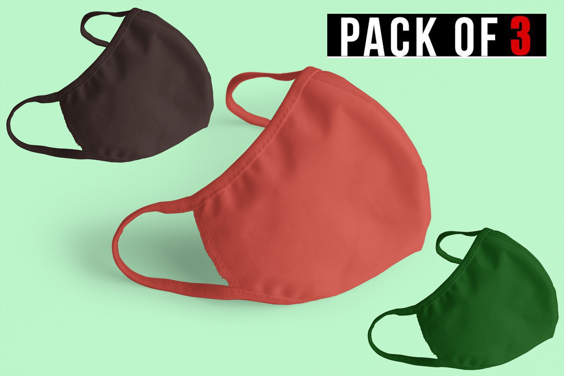 PLAIN MASK COMBO (2-layer): COFFEE BROWN, BRICK RED, BOTTLE GREEN