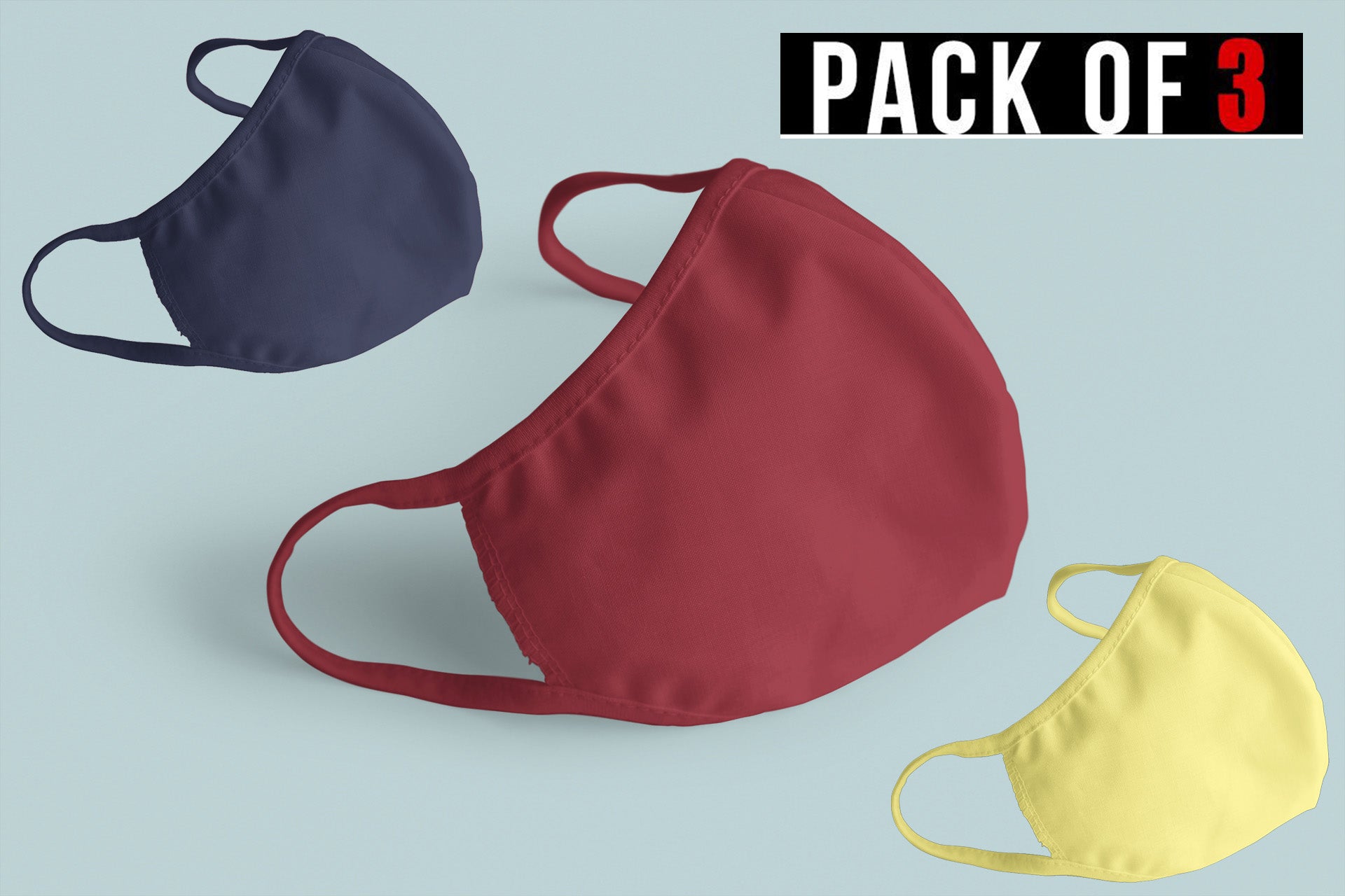 PLAIN MASK COMBO (2-layer): NAVY BLUE, MAROON, LEMON YELLOW