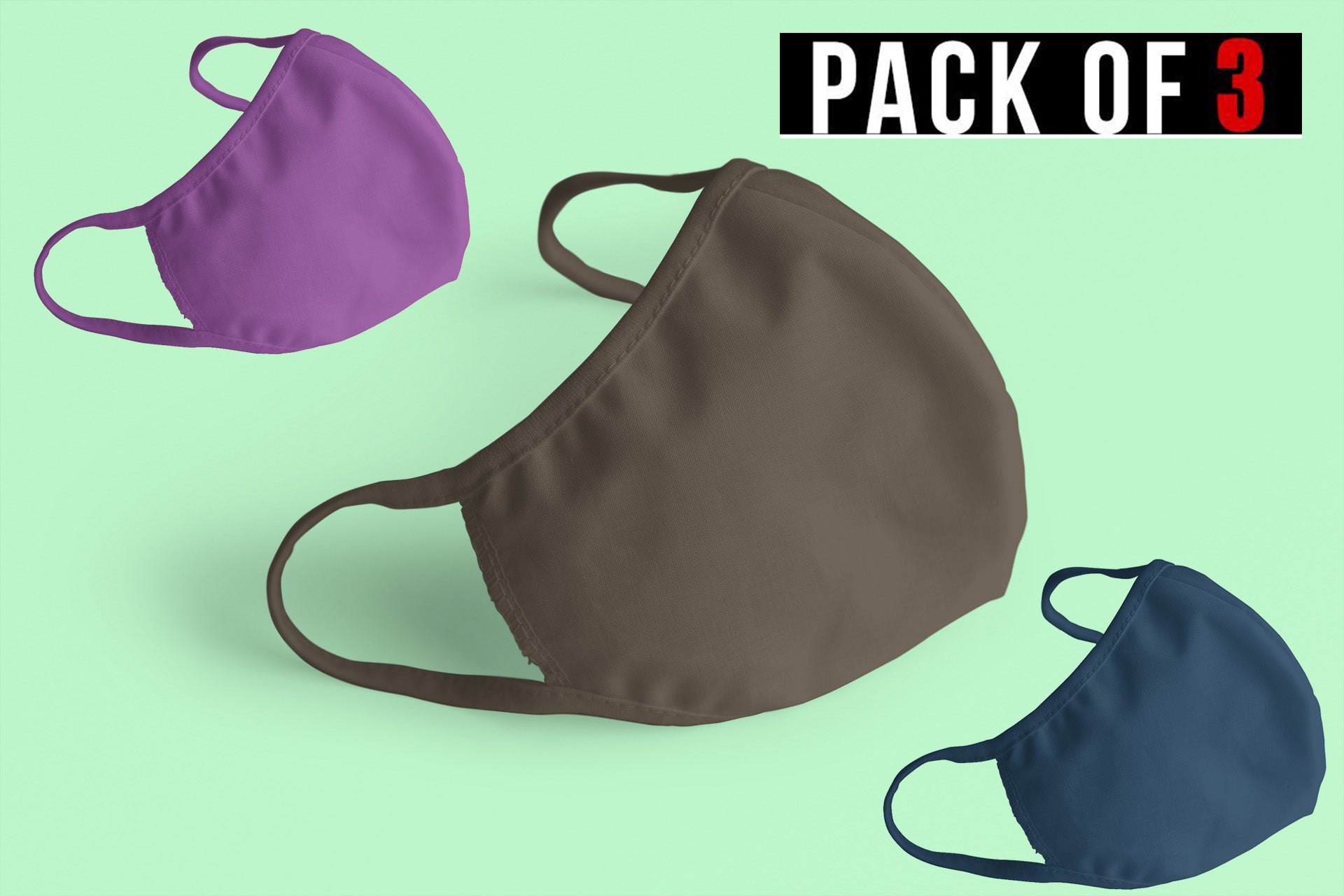 PLAIN MASK COMBO (2-layer): PURPLE, OLIVE GREEN, PETROL BLUE