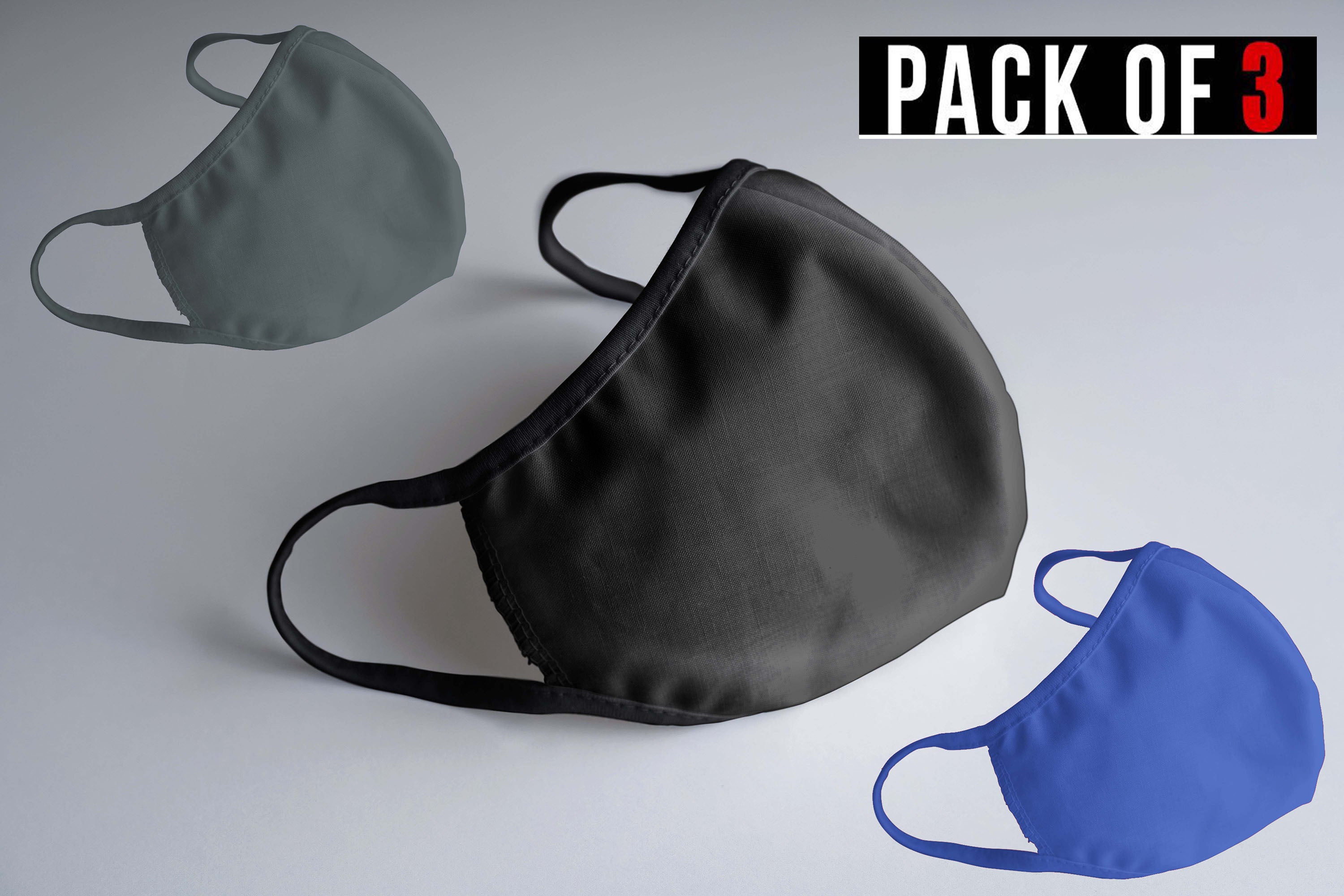 PLAIN MASK COMBO (2-layer): STEEL GREY, BLACK, ROYAL BLUE