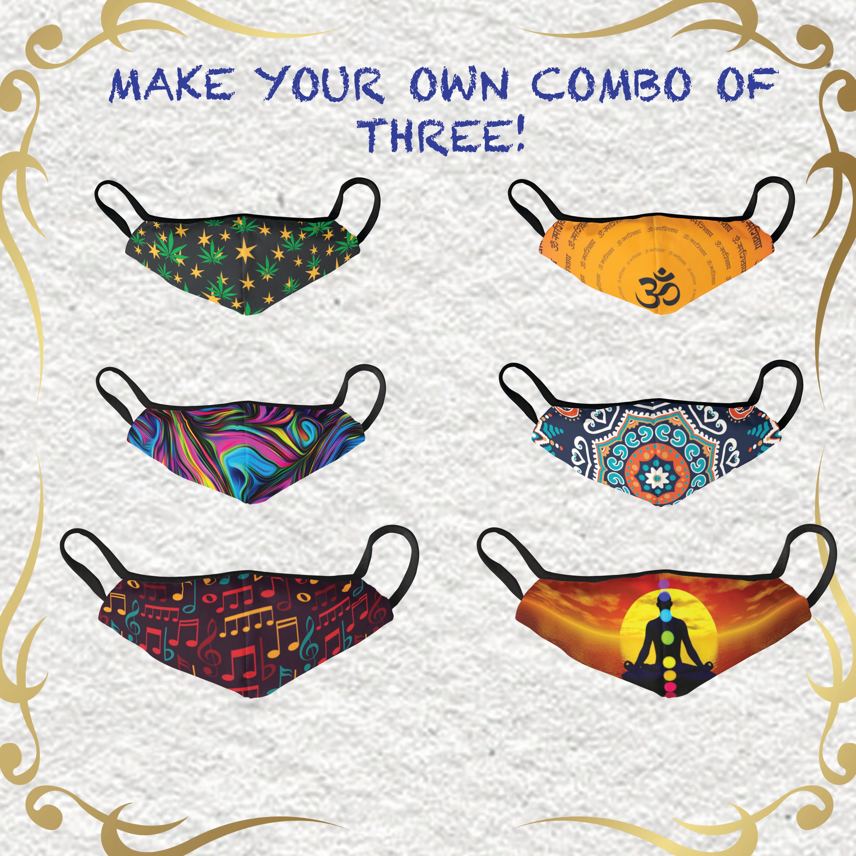 Designer Face Mask (3-layer with filter pocket): MAKE YOUR OWN COMBO OF THREE!
