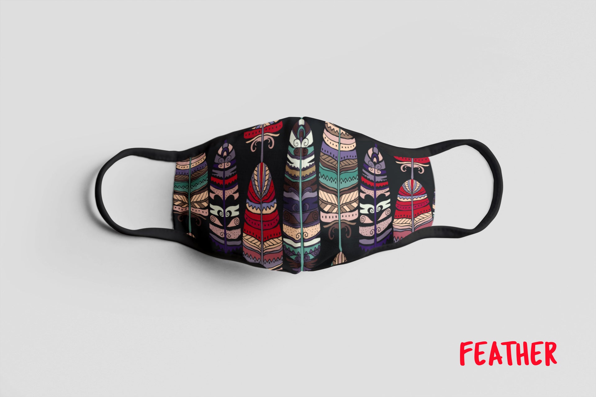 Designer Face Mask (3-layer with filter pocket & Nose Clip & Adjustable earloop): FEATHER