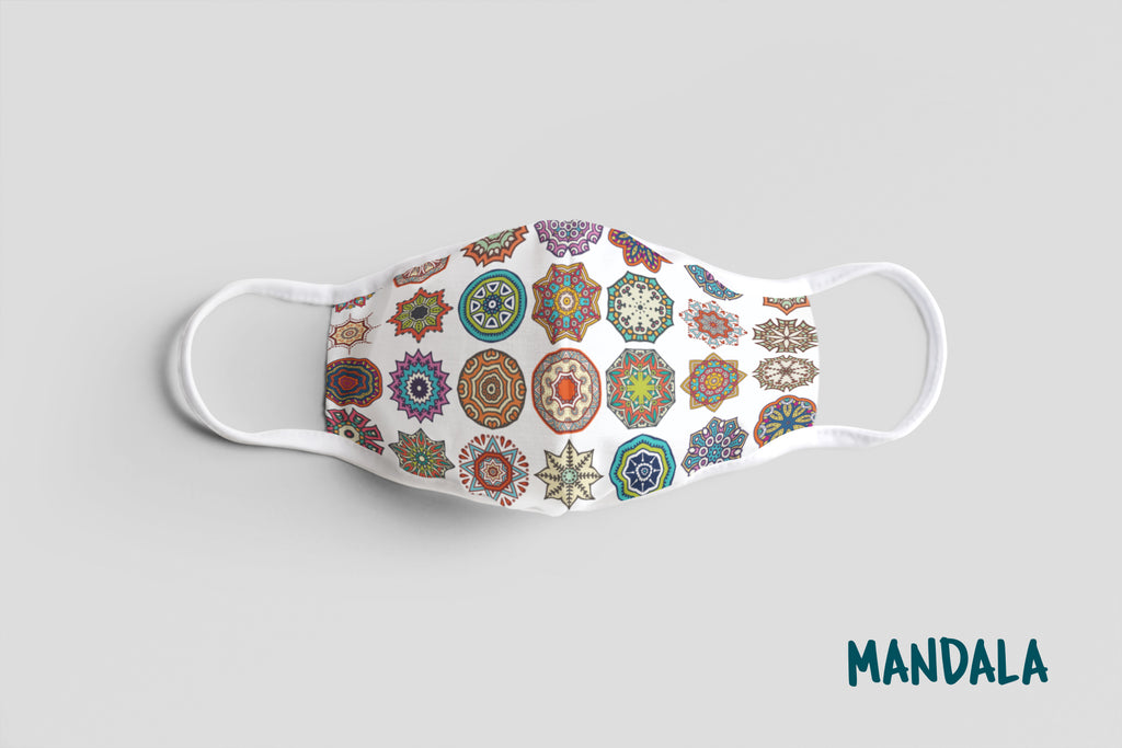 Designer Face Mask (3-layer with filter pocket, Nose Clip & Adjustable Earloop): MANDALA